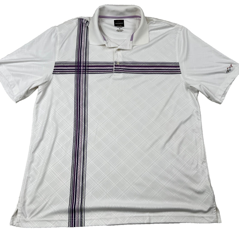 Greg Norman For Tasso Elba Polo Shirt Mens XL White Play Dry Side Slit Tennis